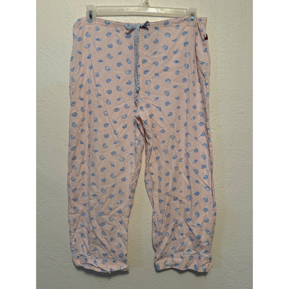 Tommy Hilfiger Sleepwear Pink Blue Seashell Print Pajama Pants Medium Cropped